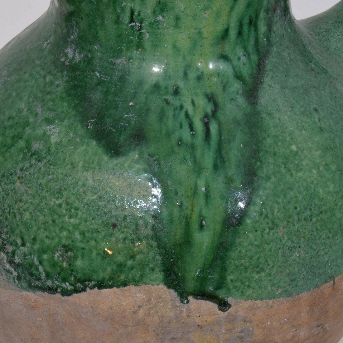 19th Century, French Green Glazed Terracotta Jug or Water Cruche For Sale 8
