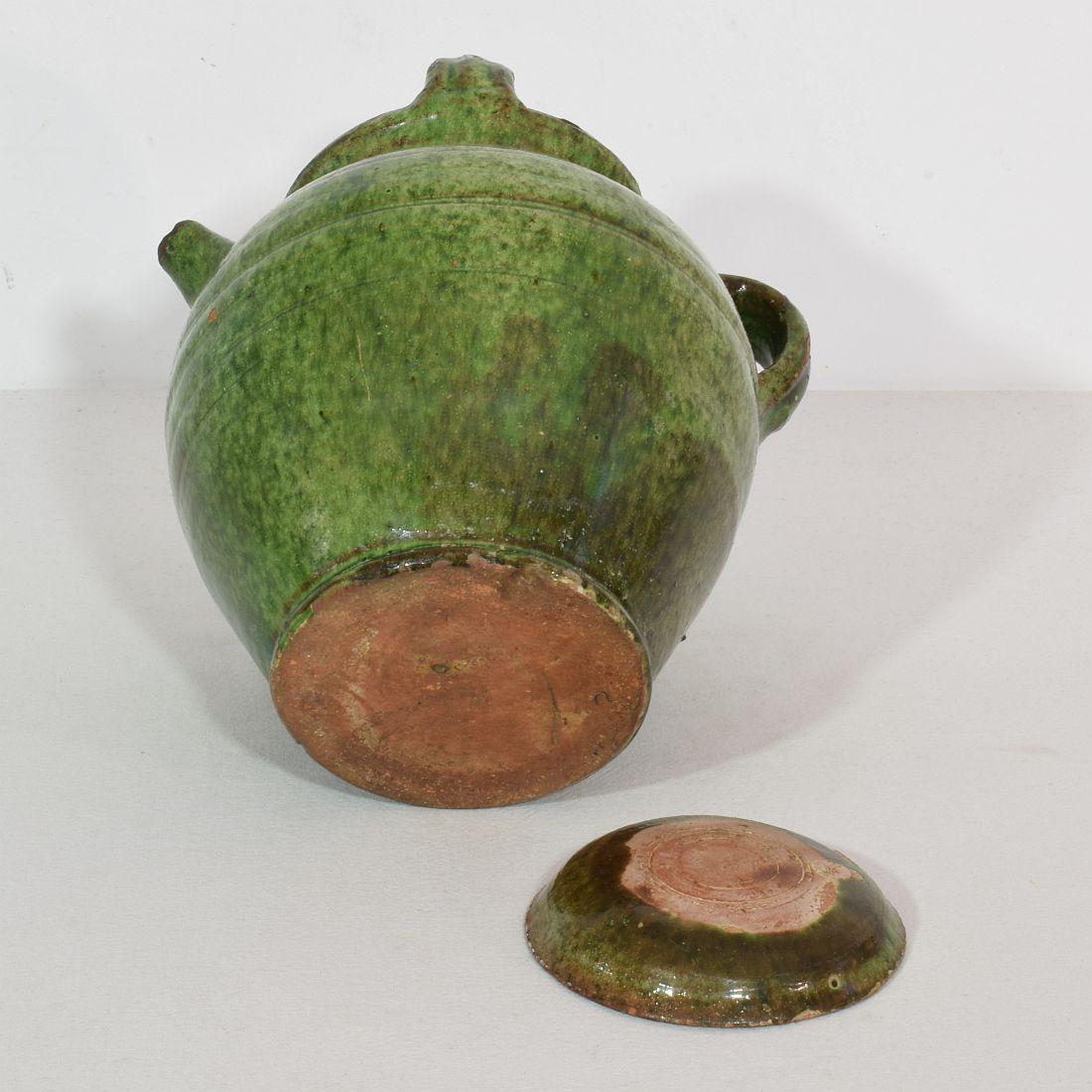 19th Century, French Green Glazed Terracotta Jug or Water Cruche 9