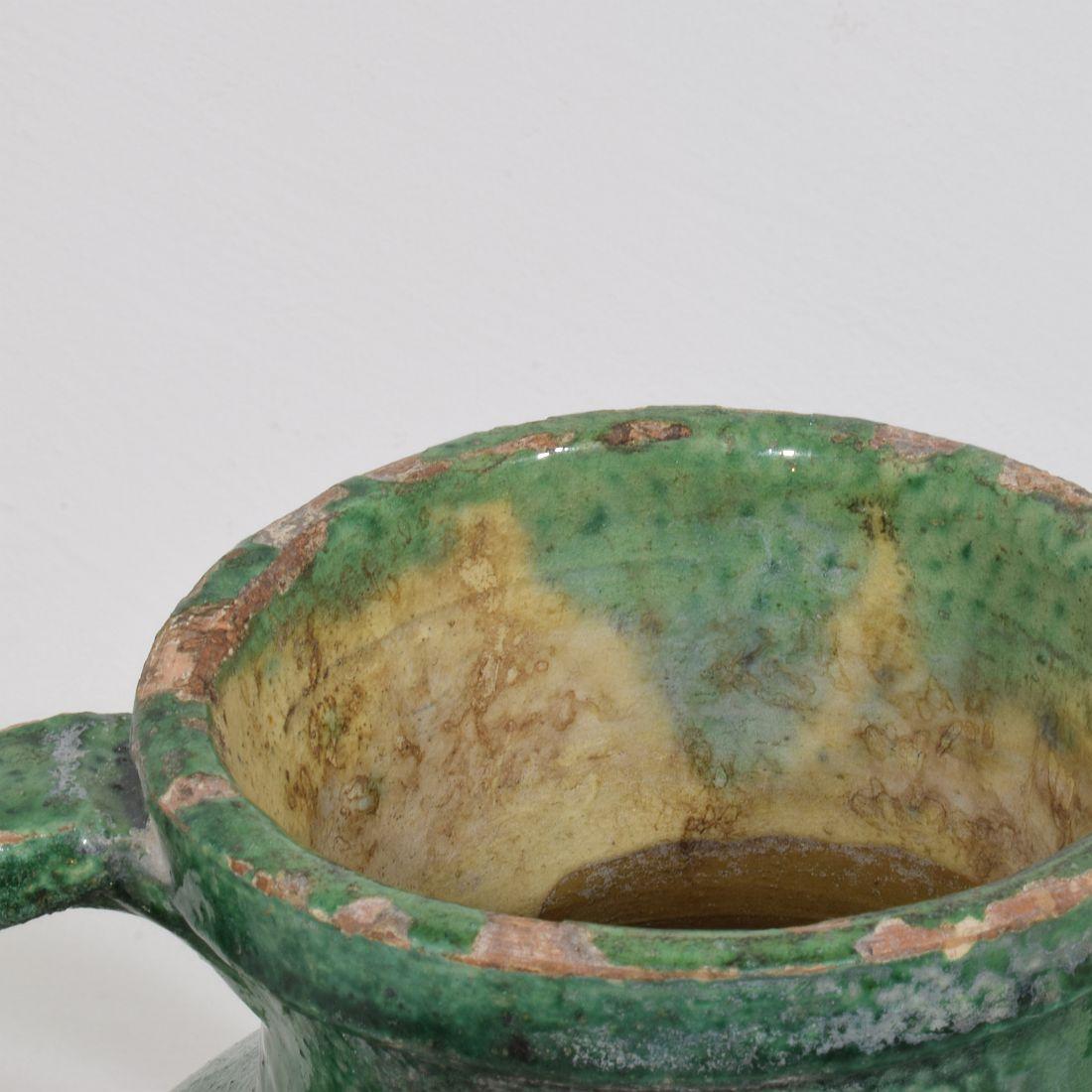 19th Century, French Green Glazed Terracotta Jug or Water Cruche For Sale 9