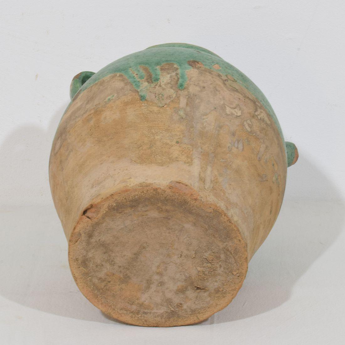 Siglo XIX, jarra o aguamanil francés de terracota vidriada verde en venta 5