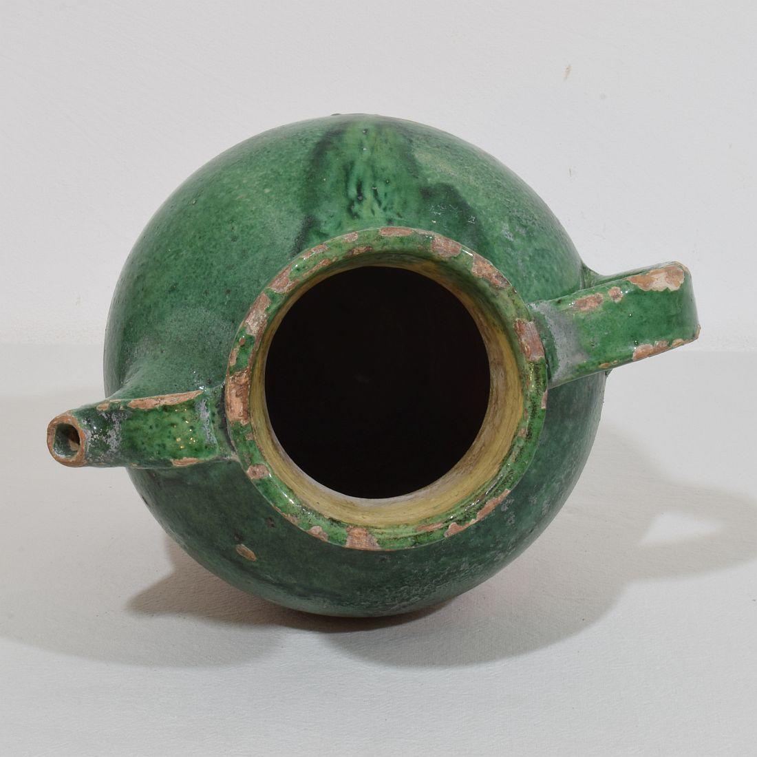 19th Century, French Green Glazed Terracotta Jug or Water Cruche For Sale 10