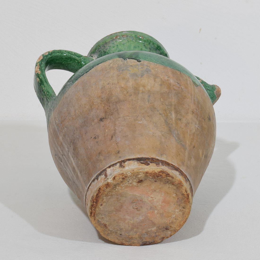 19th Century, French Green Glazed Terracotta Jug or Water Cruche For Sale 11