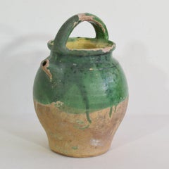 19th Century, French Green Glazed Terracotta Jug or Water Cruche