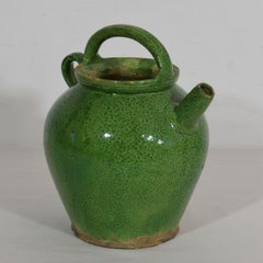 19th Century, French Green Glazed Terracotta Jug or Water Cruche