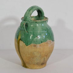 19th Century, French Green Glazed Terracotta Jug or Water Cruche