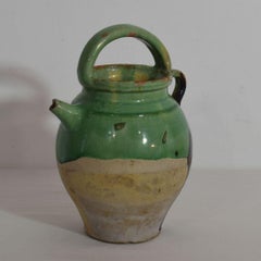 19th Century, French Green Glazed Terracotta Jug or Water Cruche