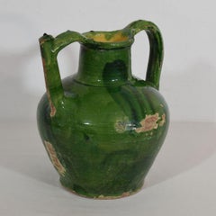19th Century French Green Glazed Terracotta Jug or Water Cruche