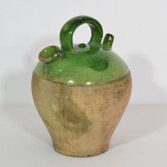 19th Century, French Green Glazed Terracotta Jug or Water Cruche