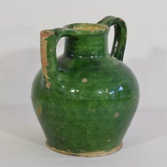 19th Century French Green Glazed Terracotta Jug or Water Cruche