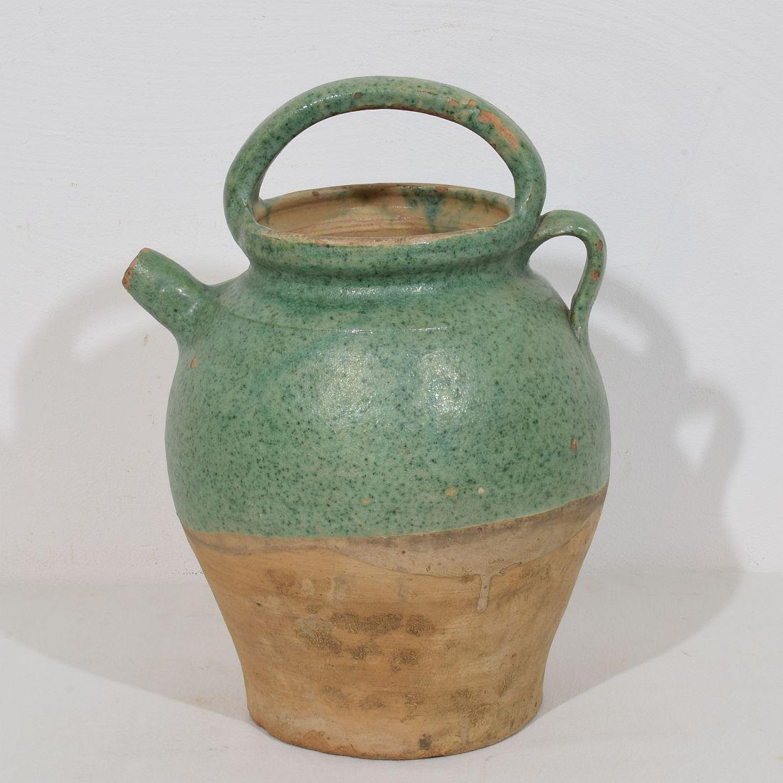 Siglo XIX, jarra o aguamanil francés de terracota vidriada verde Glaseado en venta