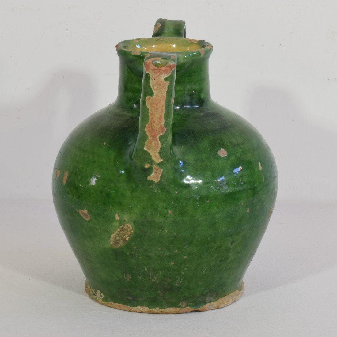 19th Century French Green Glazed Terracotta Jug or Water Cruche 2