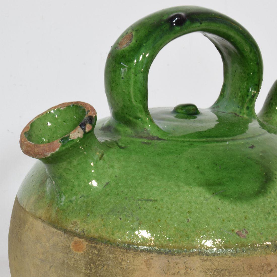 19th Century, French Green Glazed Terracotta Jug or Water Cruche 3