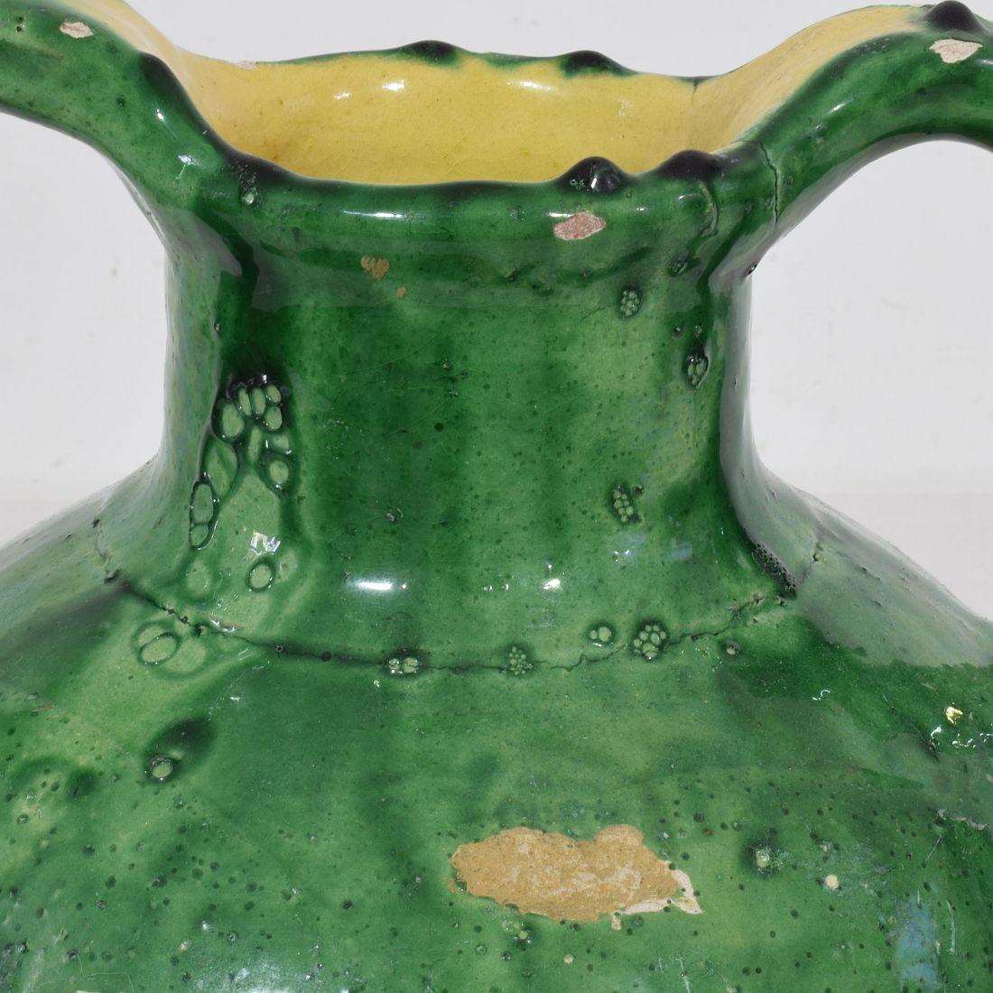 Französischer grüner glasierter Terrakotta-Krug oder Wasserkrug aus dem 19. Jahrhundert im Angebot 2