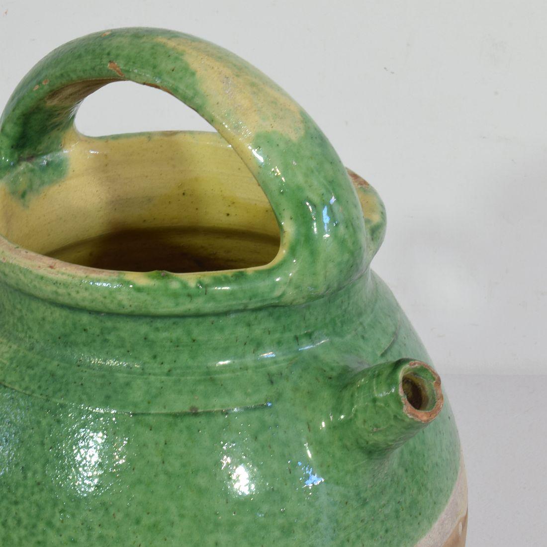 19th Century, French Green Glazed Terracotta Jug or Water Cruche For Sale 3