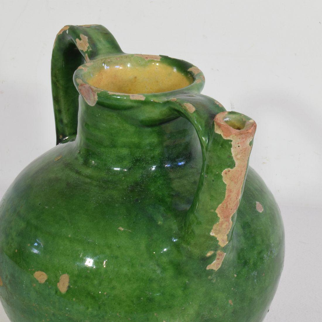 19th Century French Green Glazed Terracotta Jug or Water Cruche 3