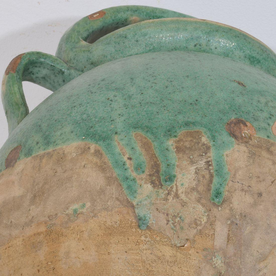 Siglo XIX, jarra o aguamanil francés de terracota vidriada verde siglo XIX en venta