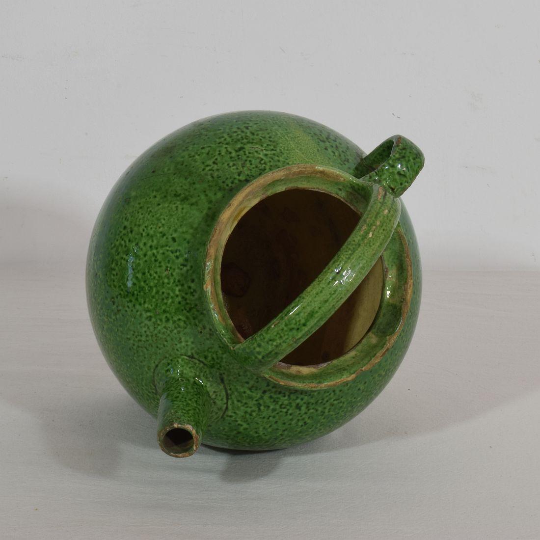 19th Century, French Green Glazed Terracotta Jug or Water Cruche 3