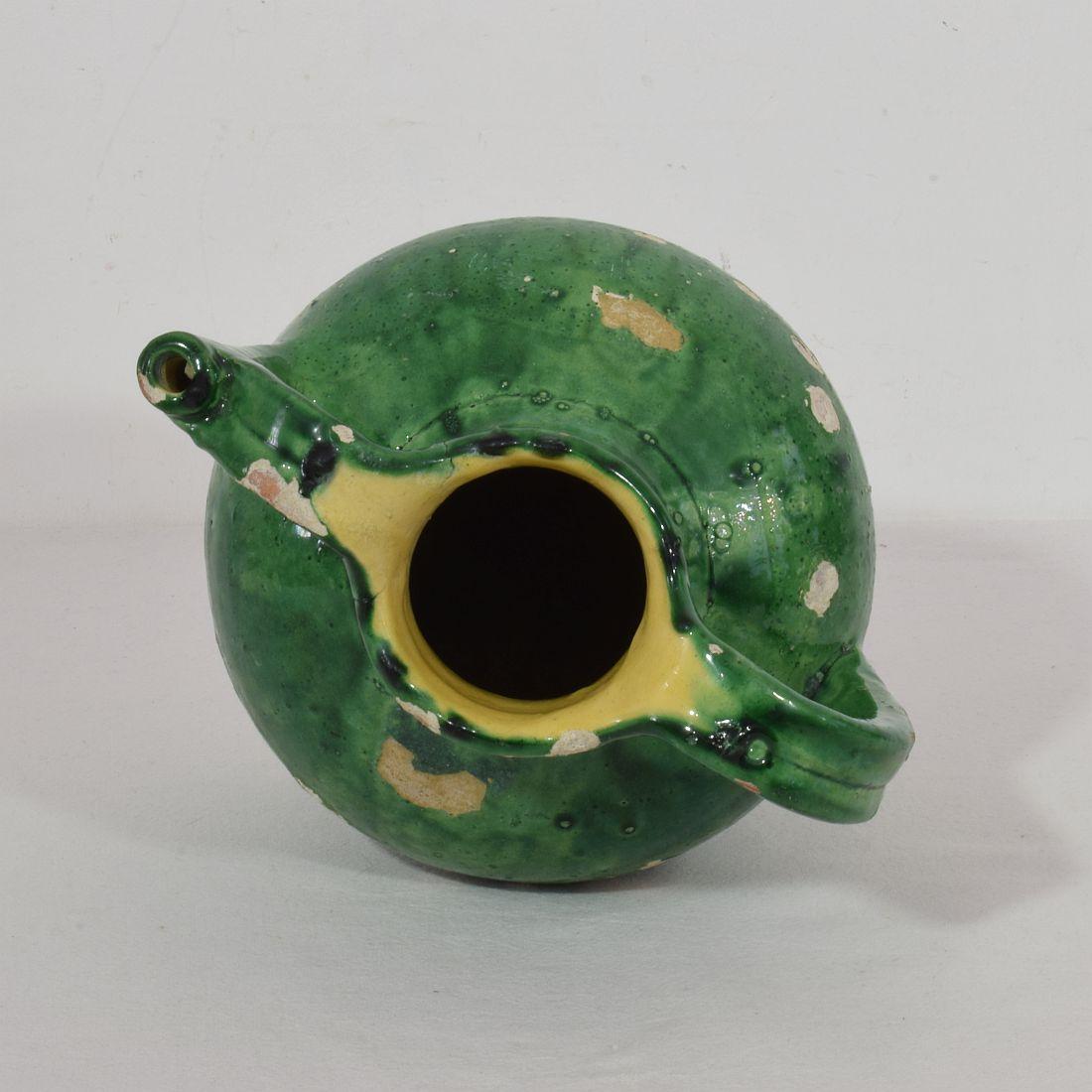 19th Century French Green Glazed Terracotta Jug or Water Cruche For Sale 4