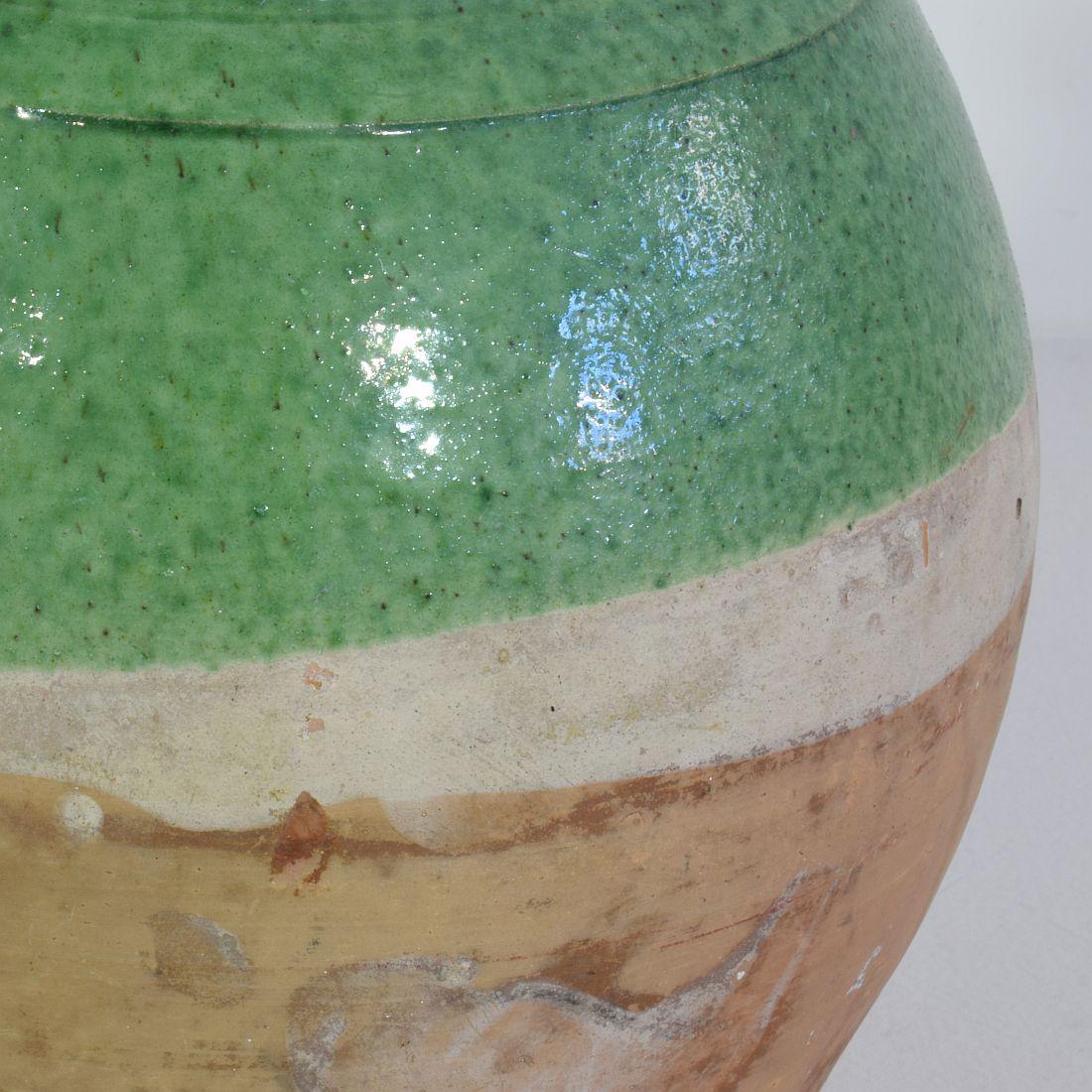 19th Century, French Green Glazed Terracotta Jug or Water Cruche For Sale 4