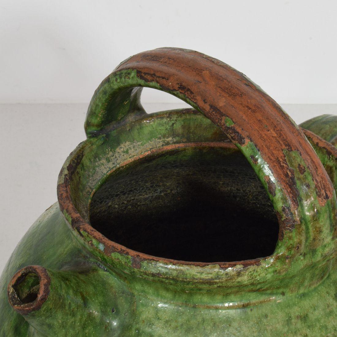 19th Century, French Green Glazed Terracotta Jug or Water Cruche 5