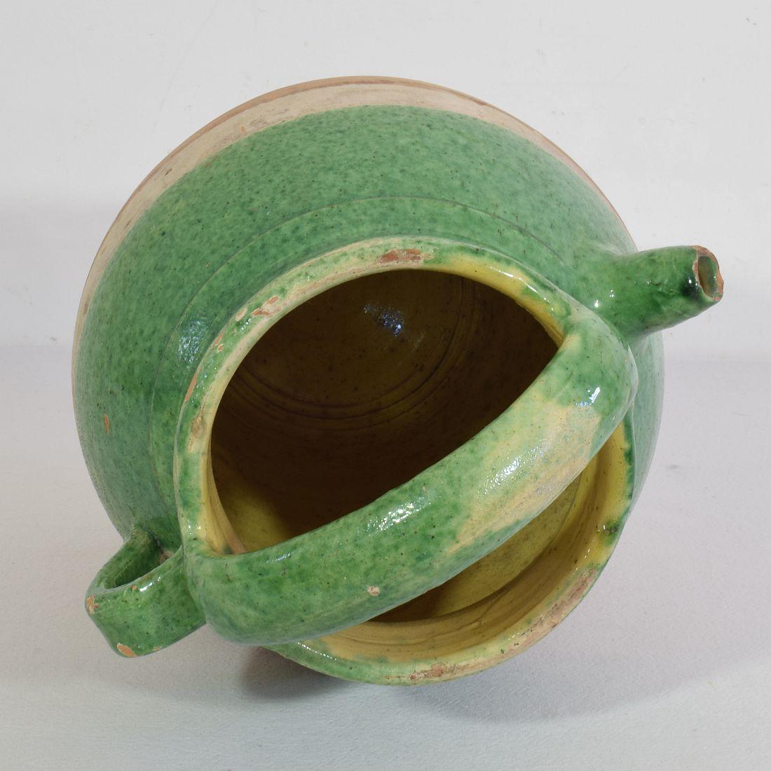 19th Century, French Green Glazed Terracotta Jug or Water Cruche For Sale 5