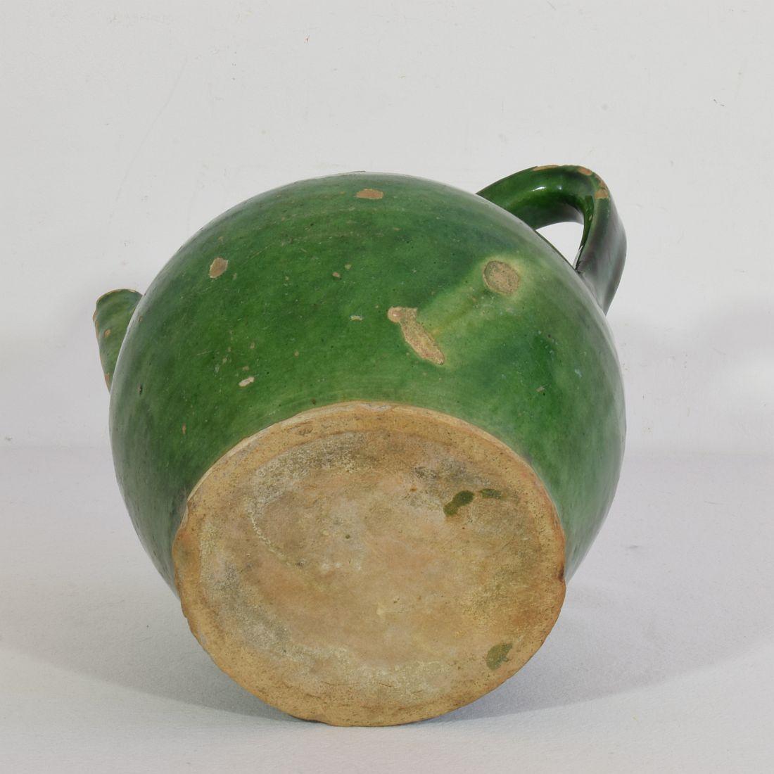 19th Century French Green Glazed Terracotta Jug or Water Cruche 5