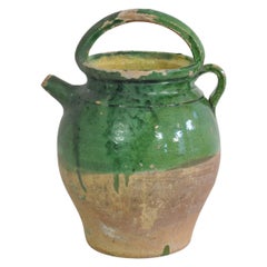 19th Century, French Green Glazed Terracotta Jug or Water Cruche