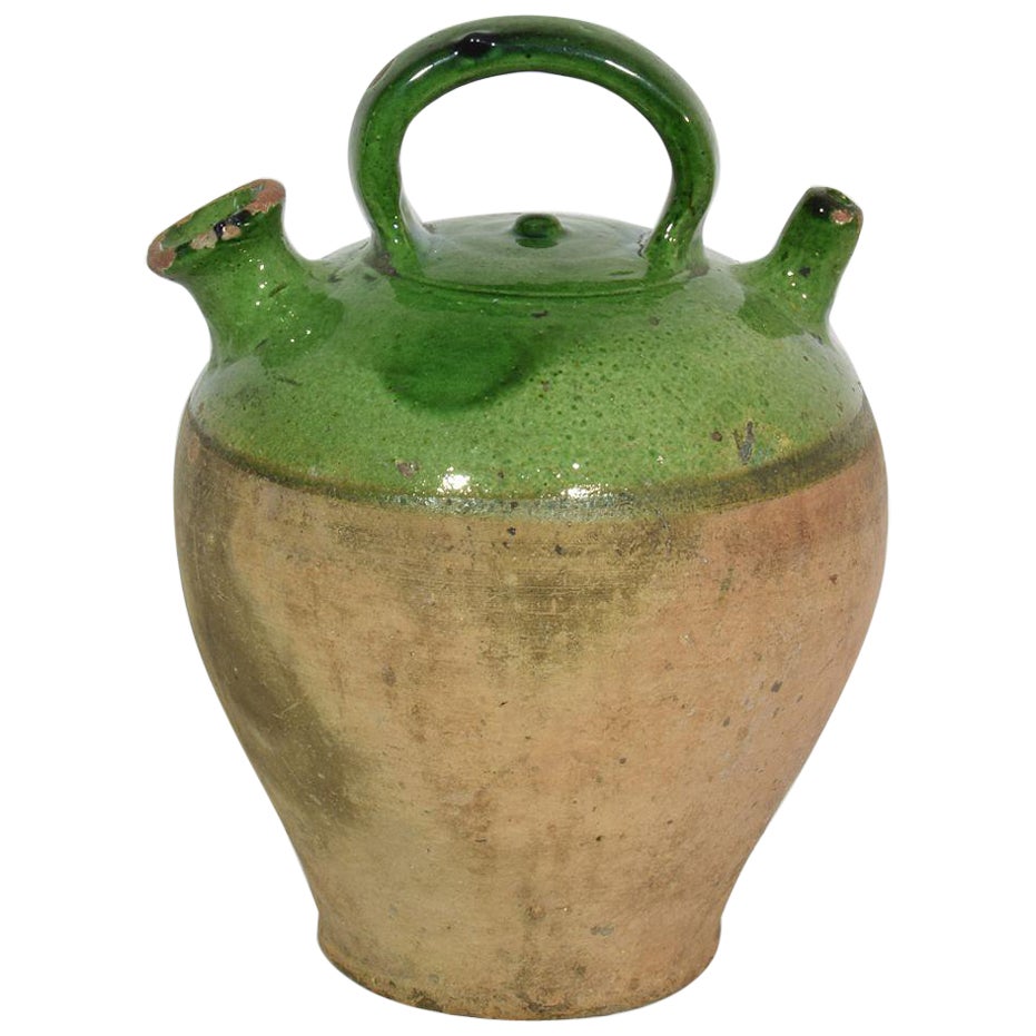 19th Century, French Green Glazed Terracotta Jug or Water Cruche