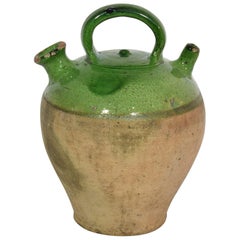 19th Century, French Green Glazed Terracotta Jug or Water Cruche