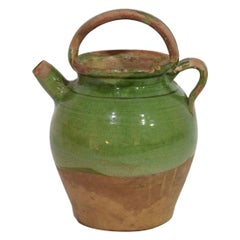 19th Century, French Green Glazed Terracotta Jug or Water Cruche