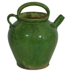 19th Century, French Green Glazed Terracotta Jug or Water Cruche