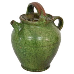 19th Century, French Green Glazed Terracotta Jug or Water Cruche