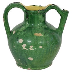 19th Century French Green Glazed Terracotta Jug or Water Cruche
