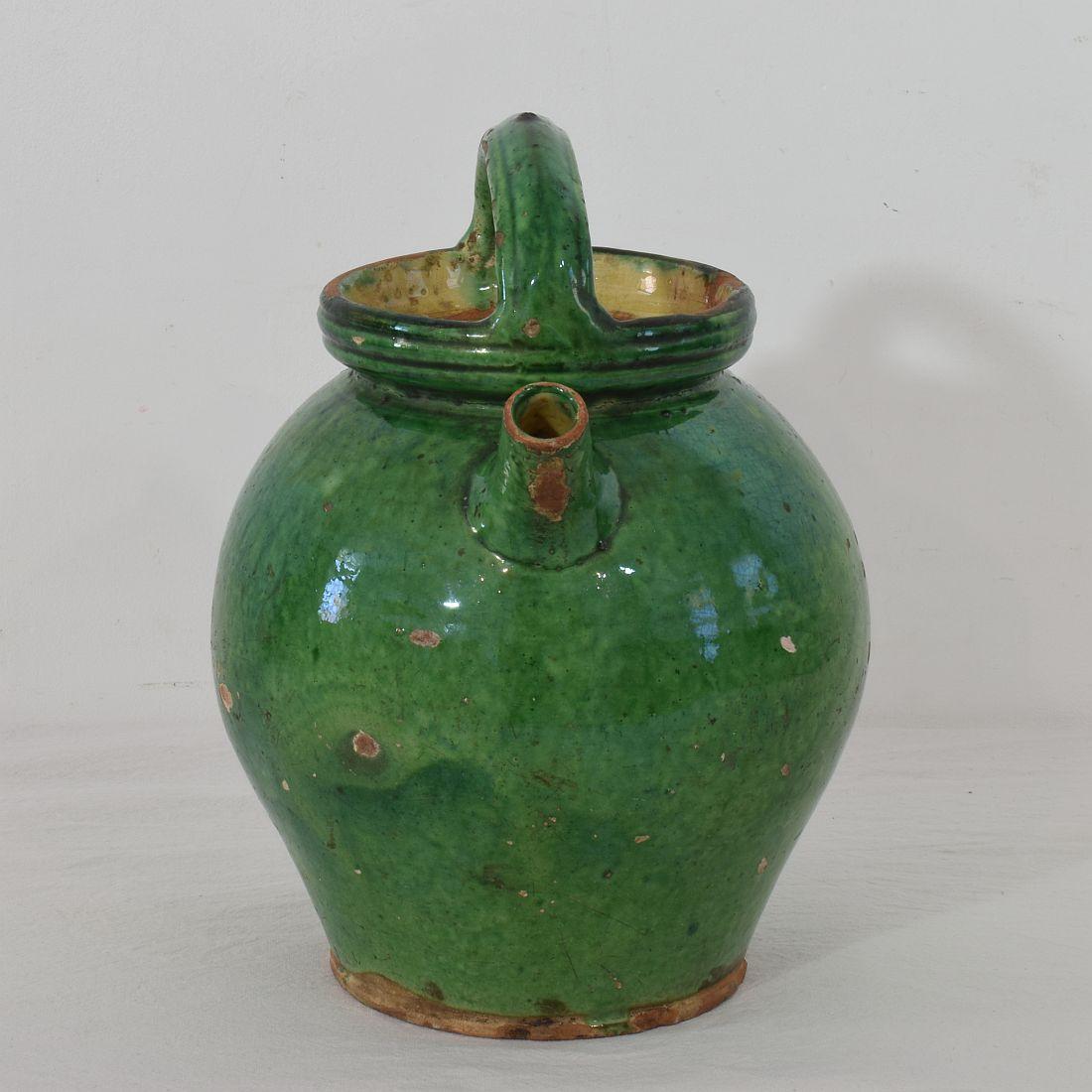 Earthenware 19th Century, French Green Glazed Terracotta Jug / Water Cruche