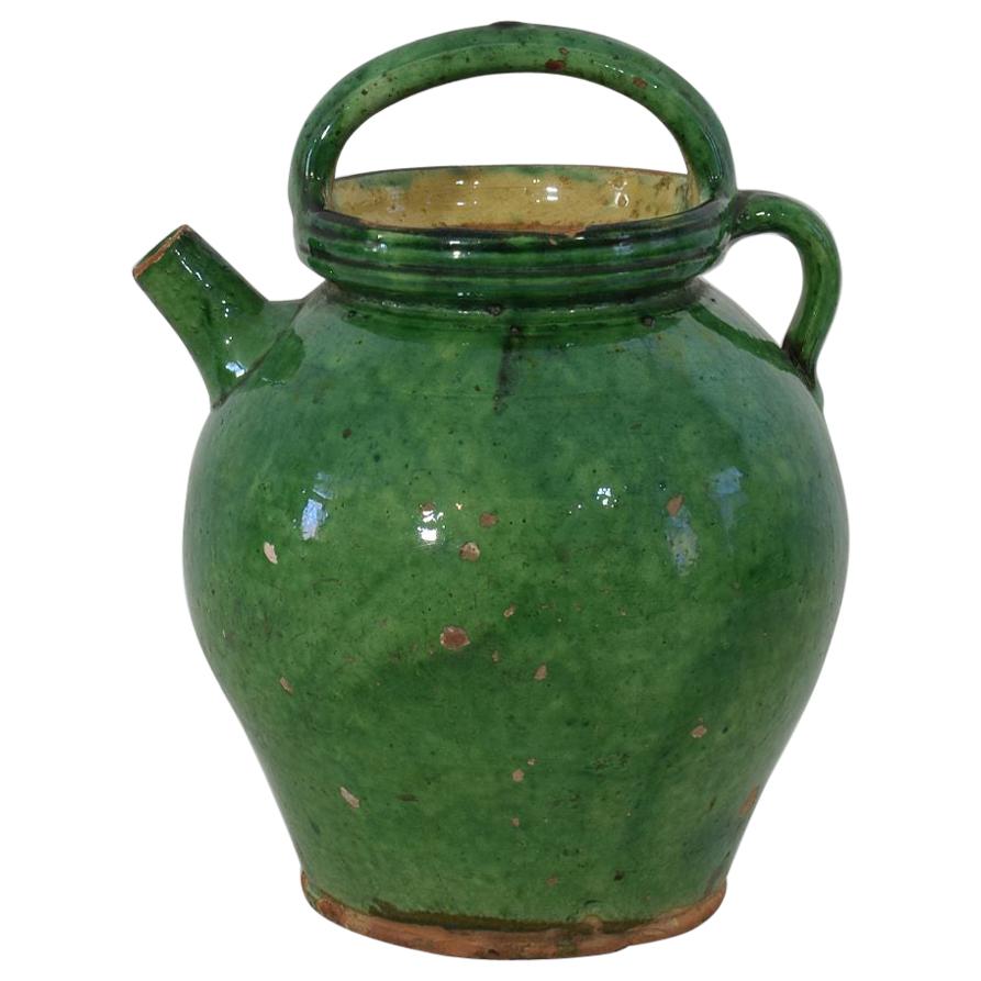 19th Century, French Green Glazed Terracotta Jug / Water Cruche