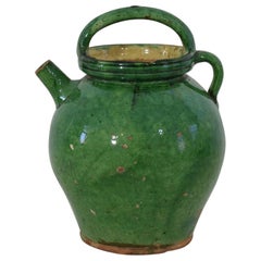 19th Century, French Green Glazed Terracotta Jug / Water Cruche Antique 19th Century, French Green Glazed Terracotta Jug / Water Cruche