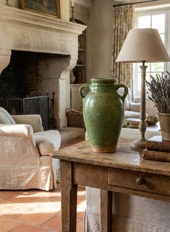 19th Century French Green Glazed Terracotta Olive Jar Urn Vase