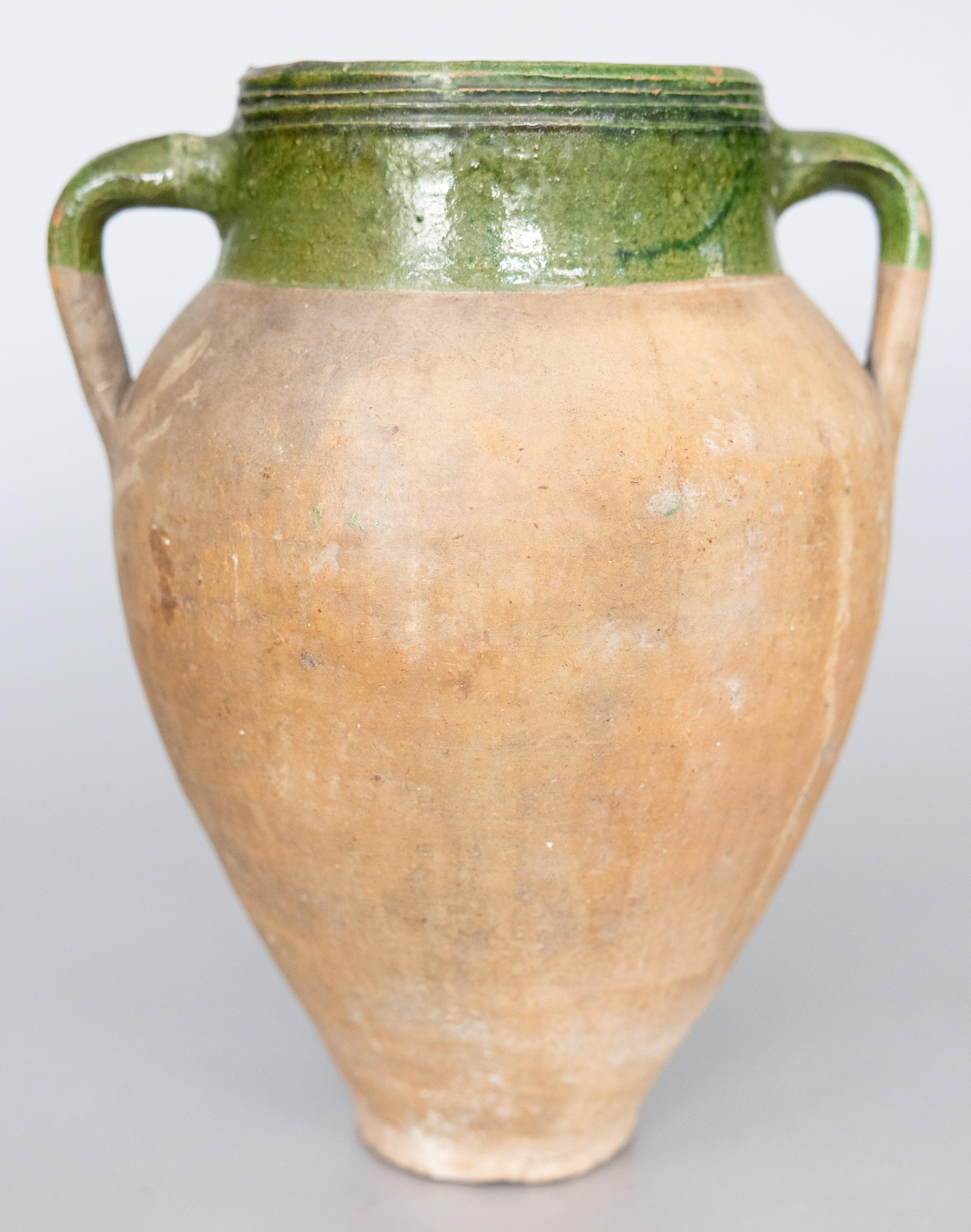 19th Century French Green Glazed Terracotta Olive Jar Urn Vase In Good Condition For Sale In Pearland, TX