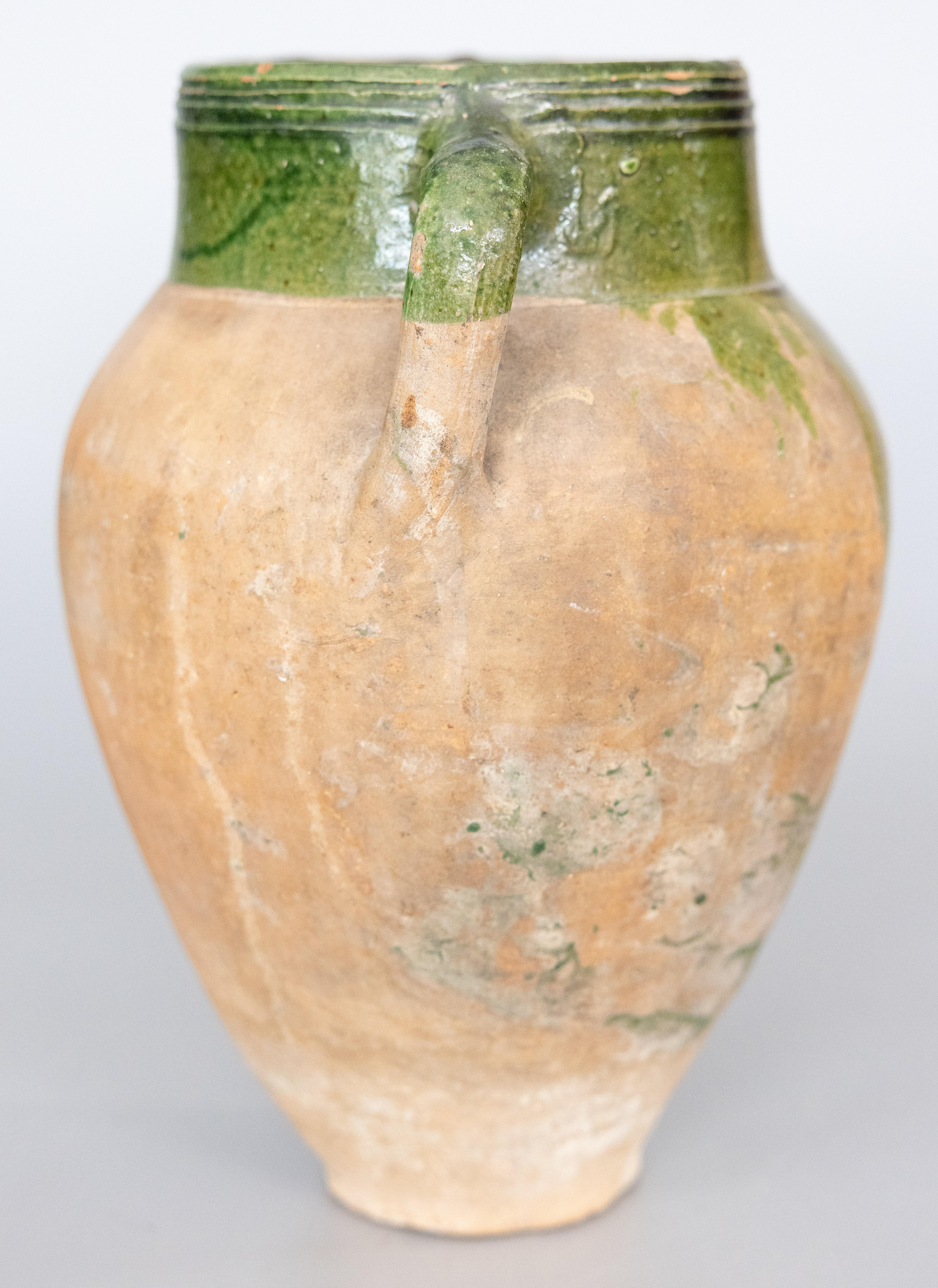 19th Century French Green Glazed Terracotta Olive Jar Urn Vase For Sale 1