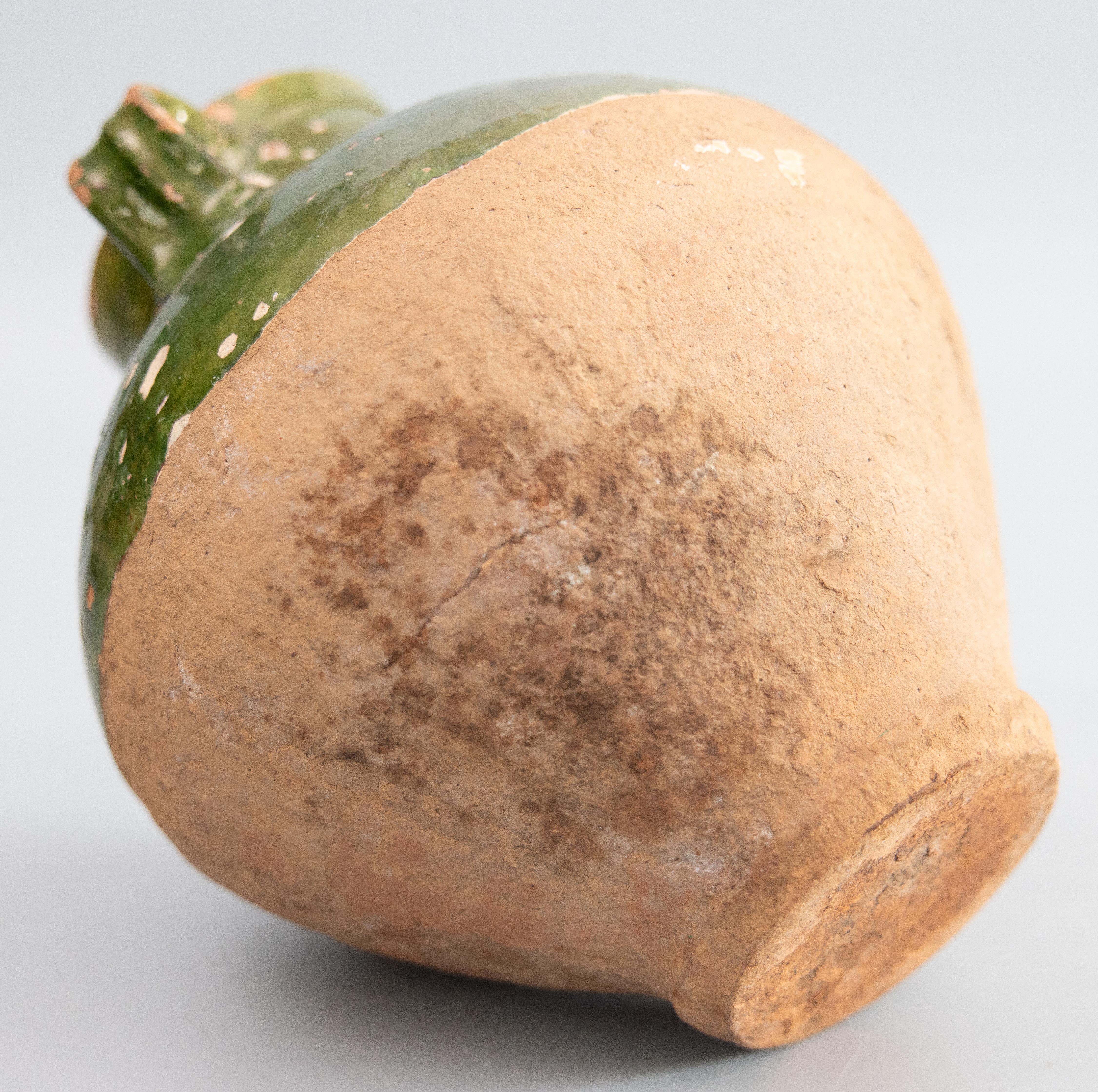 Vase jarre à olives en terre cuite vernissée verte du 19e siècle Bon état à Pearland, TX