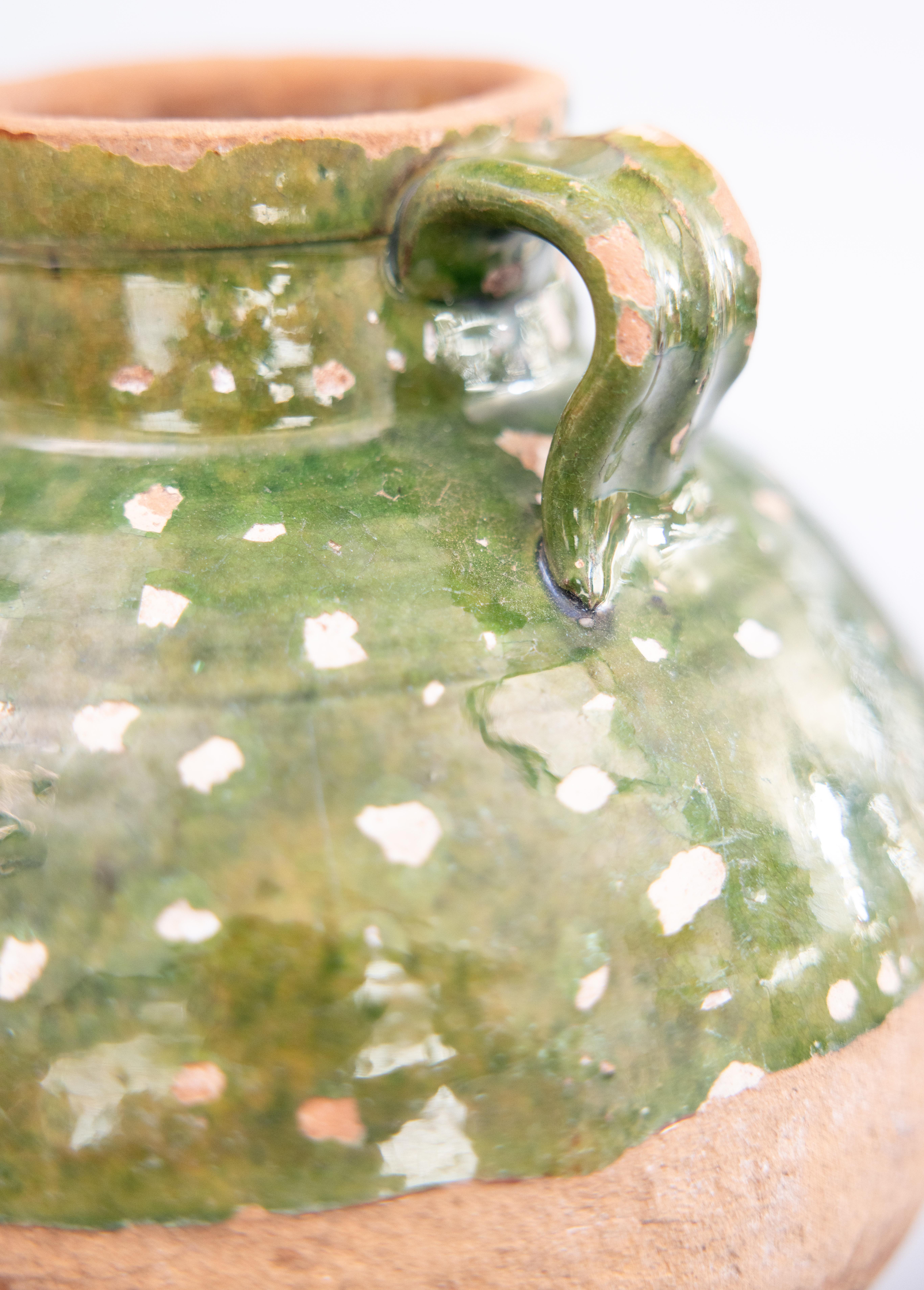 19th Century French Green Glazed Terracotta Olive Jar Urn Vase 3