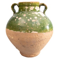 19th Century French Green Glazed Terracotta Olive Jar Urn Vase