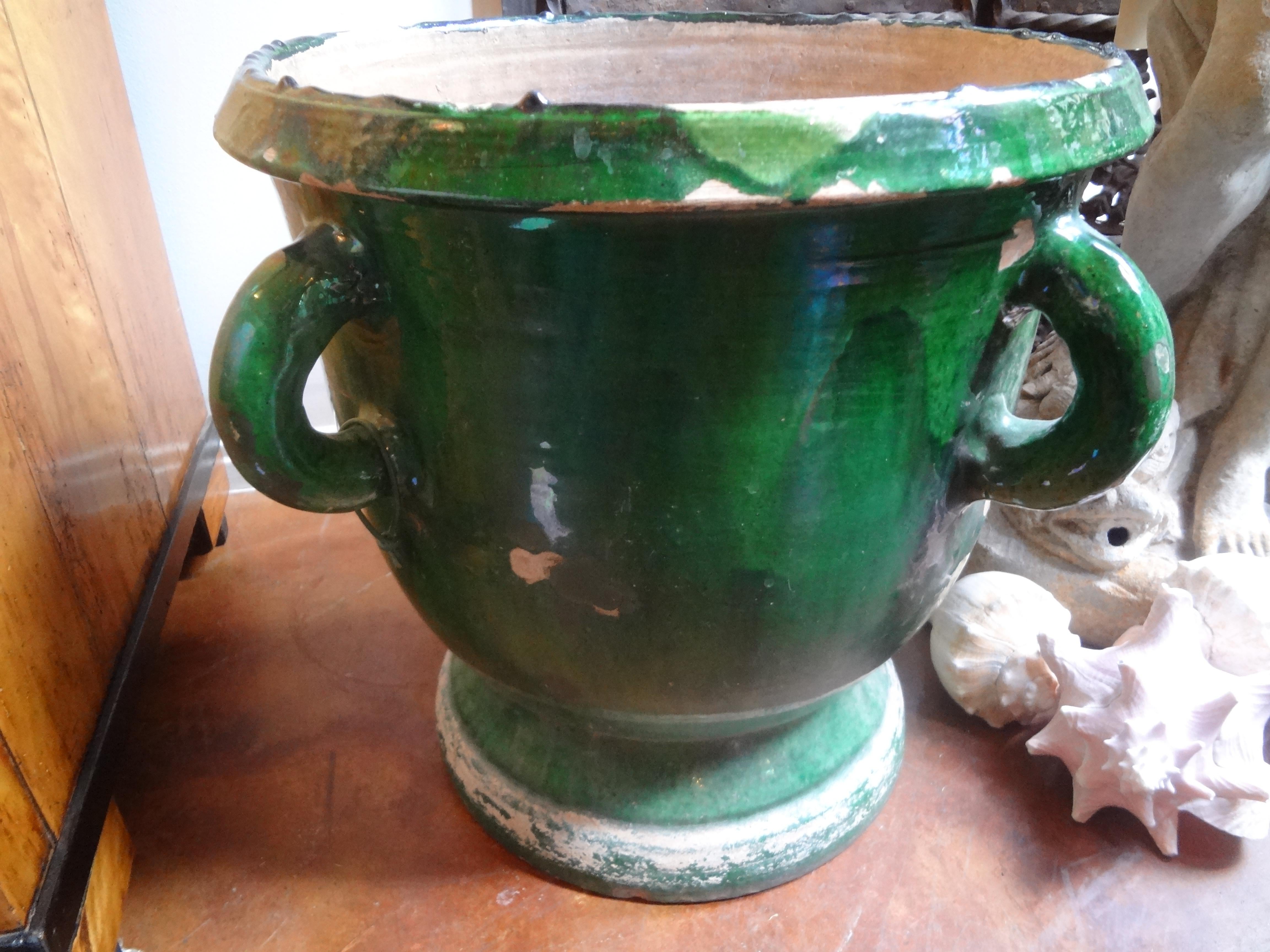 European 19th Century French Green Glazed Terracotta Planter from Anduze