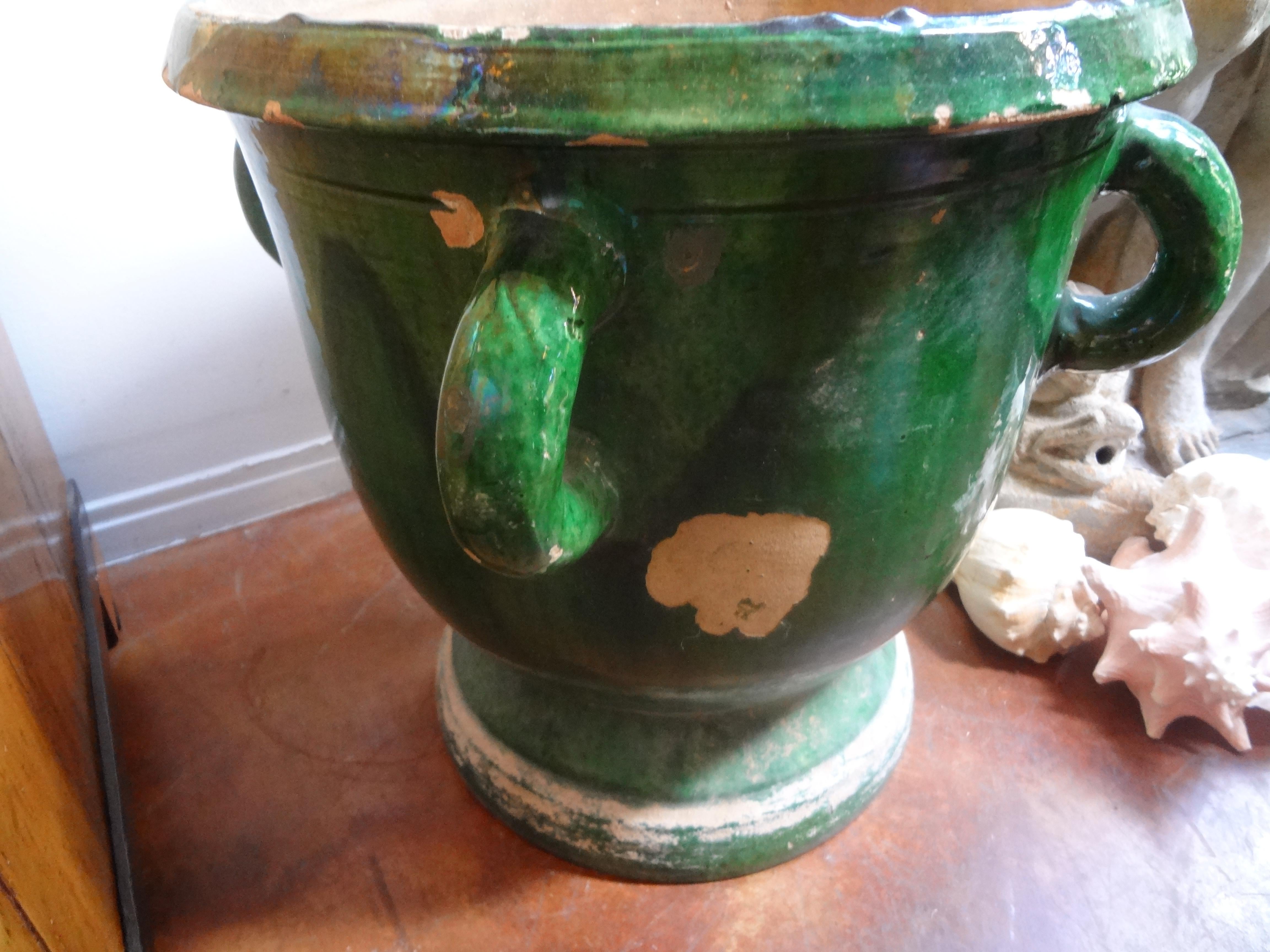 19th Century French Green Glazed Terracotta Planter from Anduze In Good Condition In Houston, TX