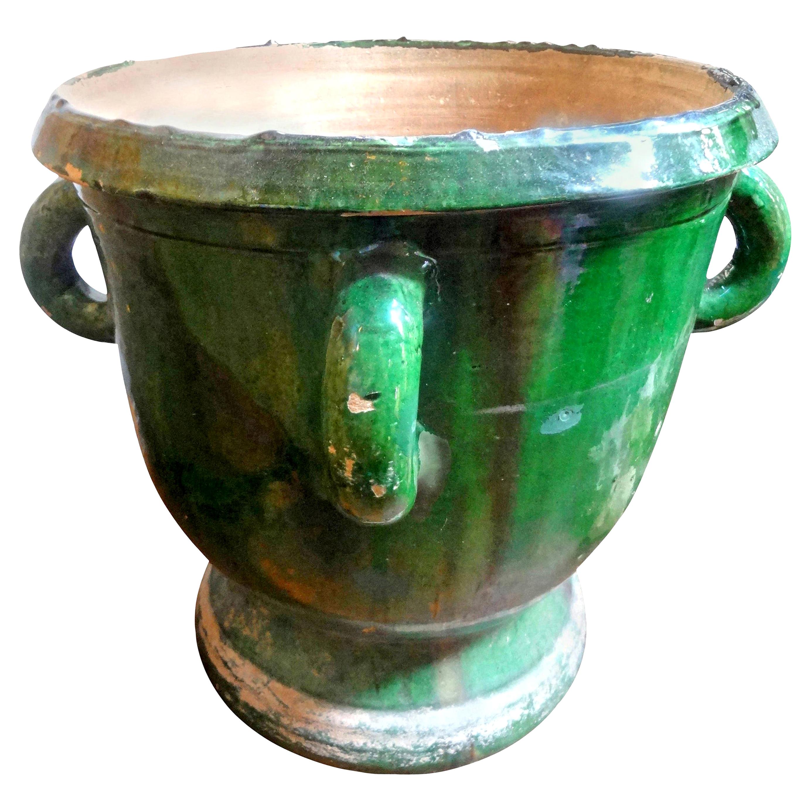 19th Century French Green Glazed Terracotta Planter from Anduze