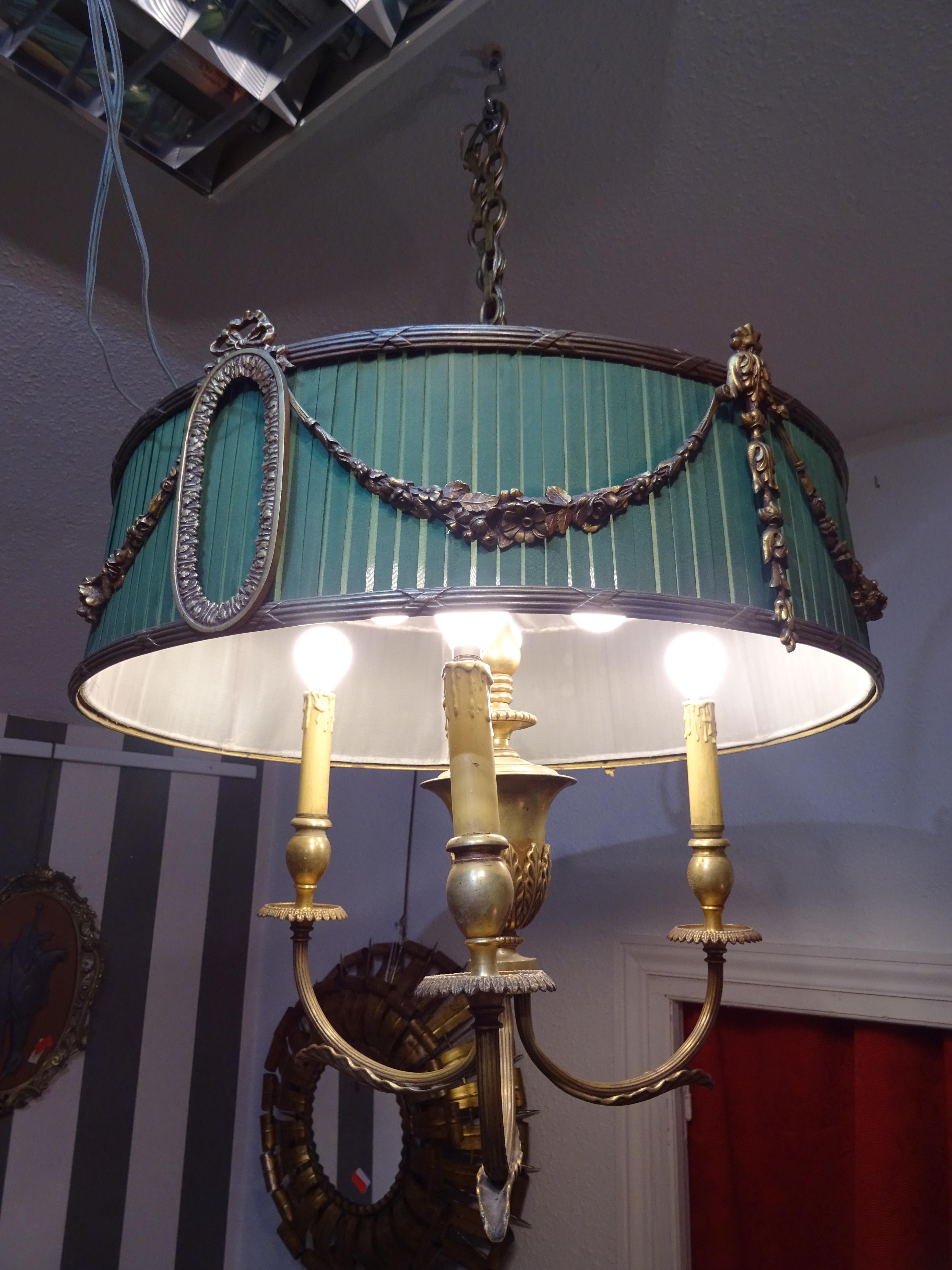 Louis XVI 19thFrench  Chandelier Green Napoleón III Bouillotte