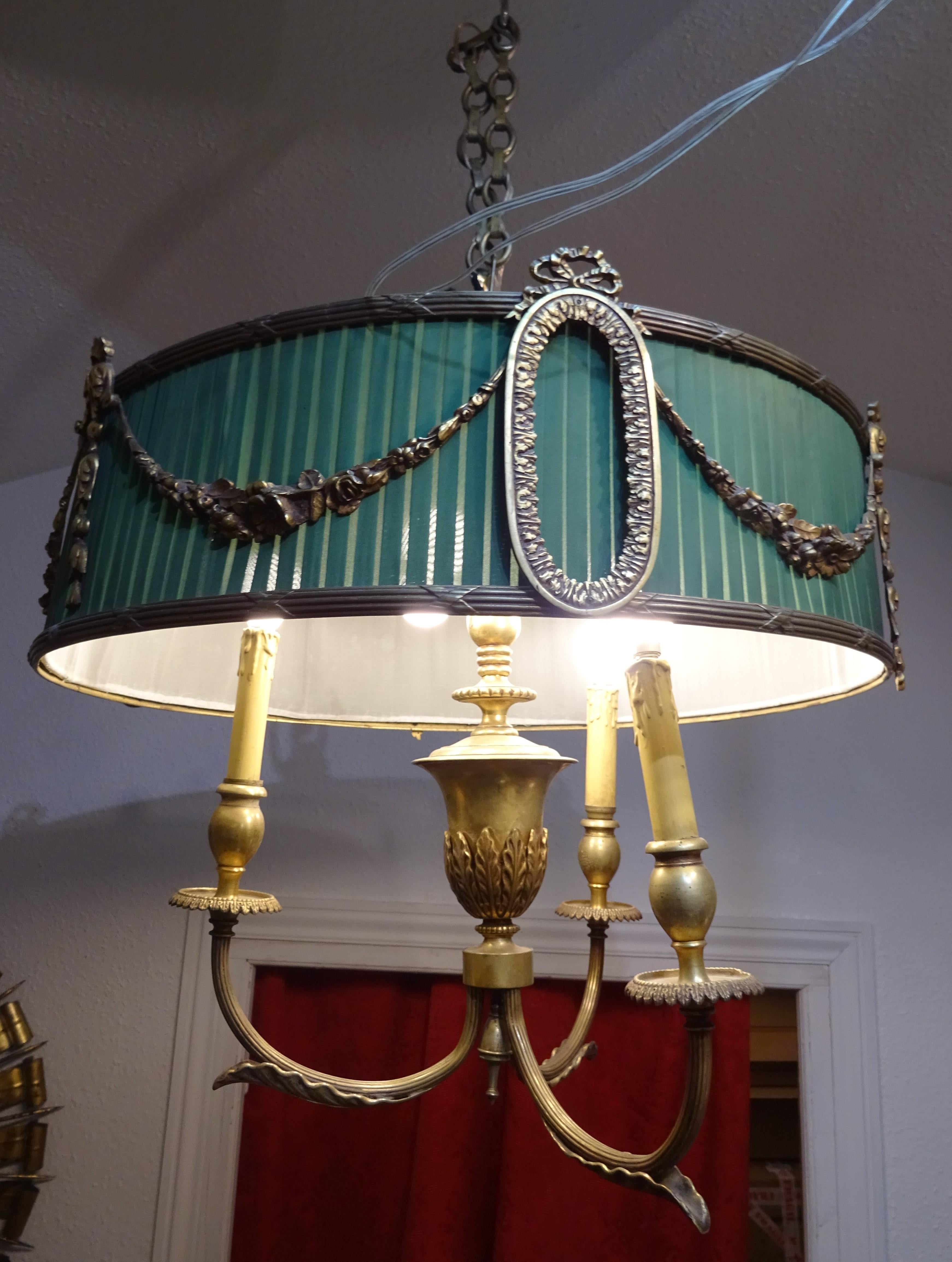 Late 19th Century 19thFrench  Chandelier Green Napoleón III Bouillotte 