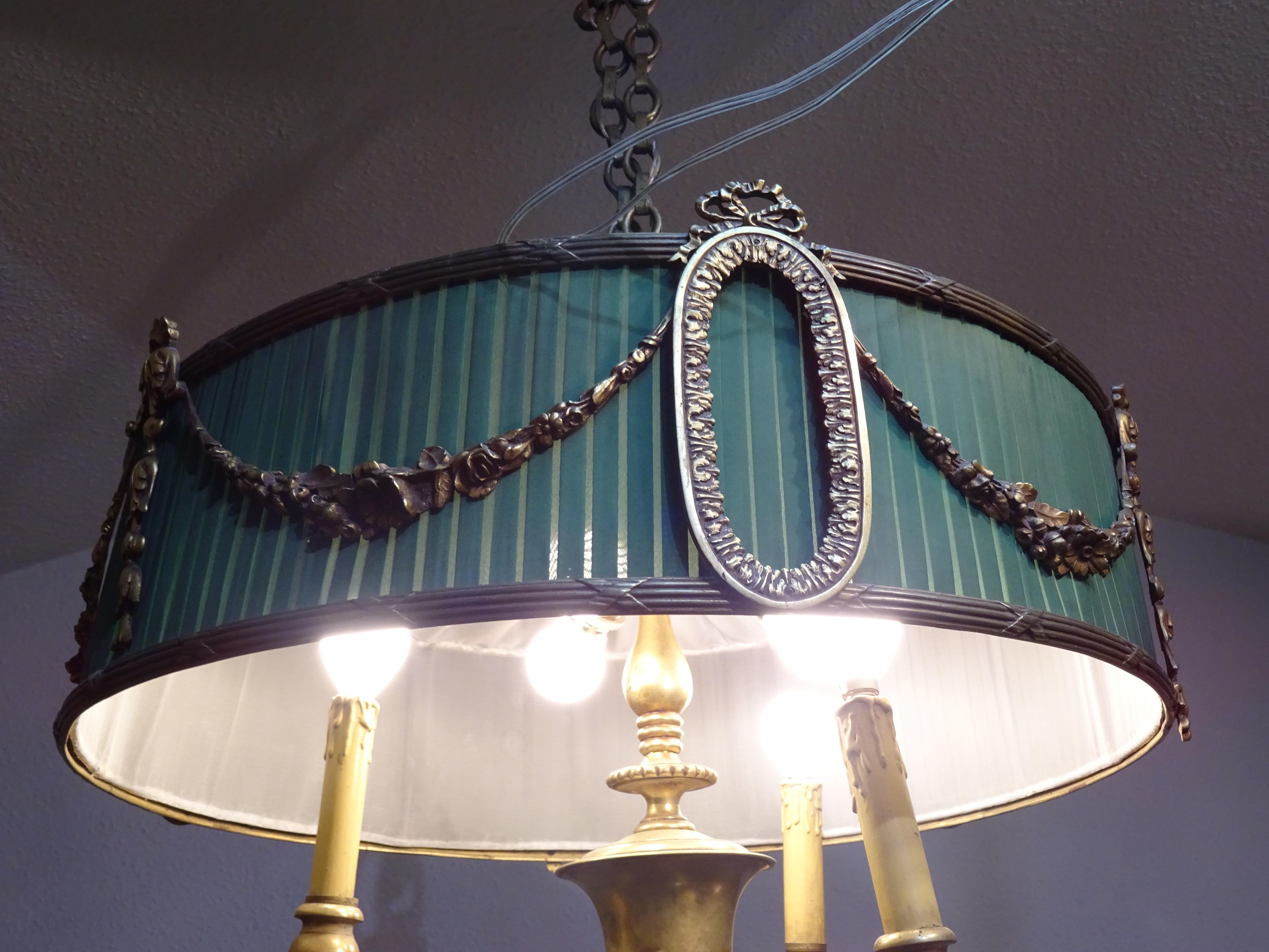 Bronze 19thFrench  Chandelier Green Napoleón III Bouillotte 