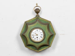 19. Jahrhundert Französisch Grün bemalt Tôle Taschenuhr Wanduhr