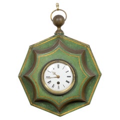 19. Jahrhundert Französisch Grün bemalt Tôle Taschenuhr Wanduhr